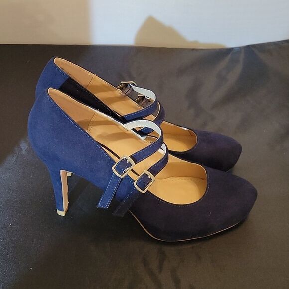 BRAND NEW JUSTFAB RAYNA DARK BLUE SUEDE MARY JANE STYLE WOMEN"S SHOE - Picture 6 of 15